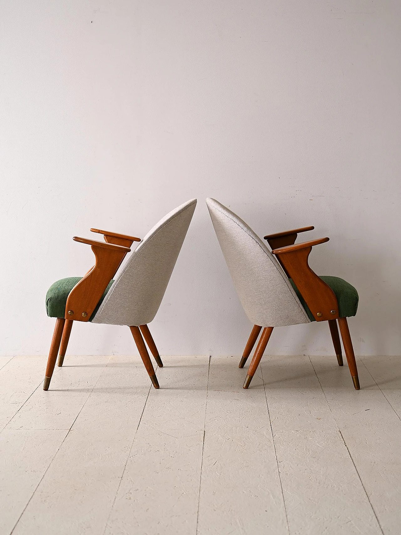 Pair of Scandinavian wooden armchairs with armrests, 1960s 1