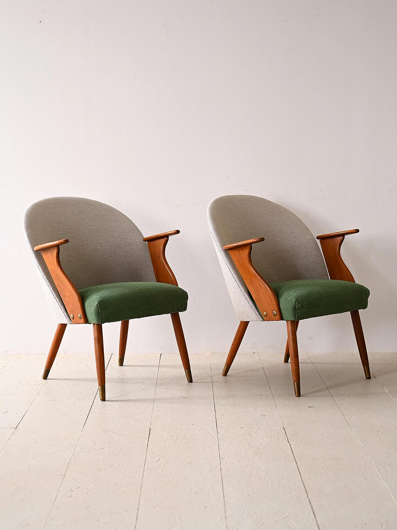 Pair of Scandinavian wooden armchairs with armrests, 1960s 2