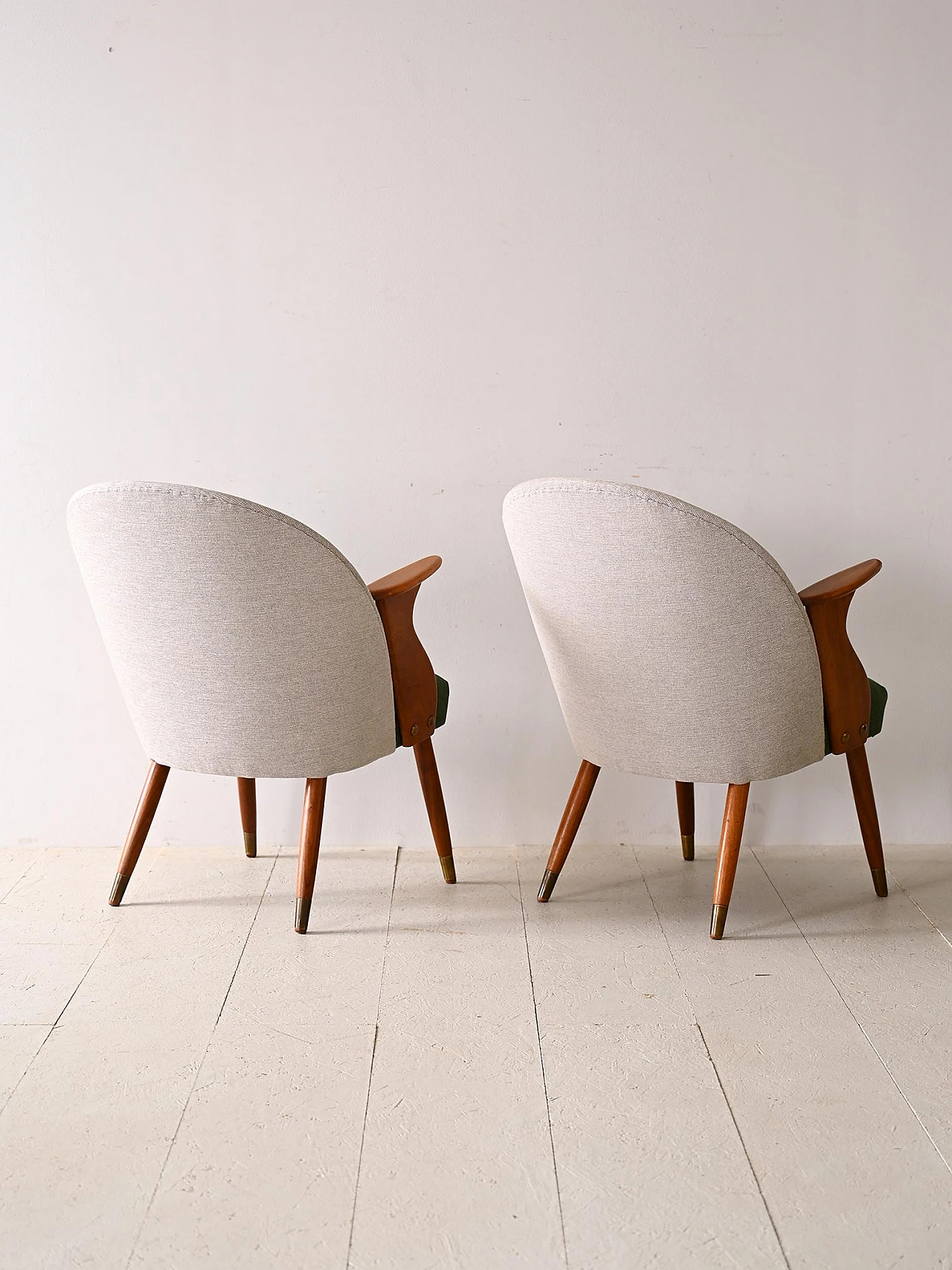 Pair of Scandinavian wooden armchairs with armrests, 1960s 3