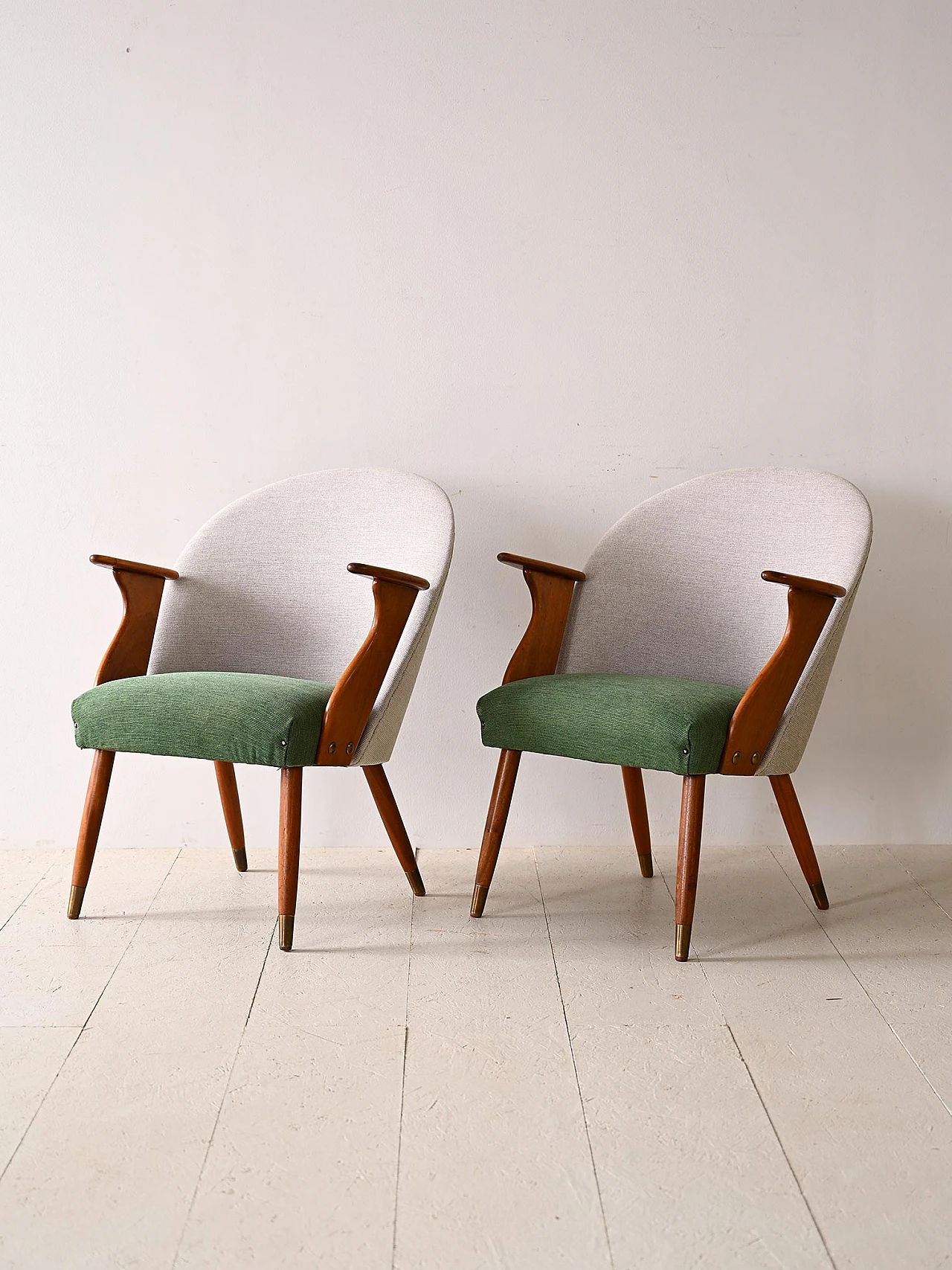 Pair of Scandinavian wooden armchairs with armrests, 1960s 4