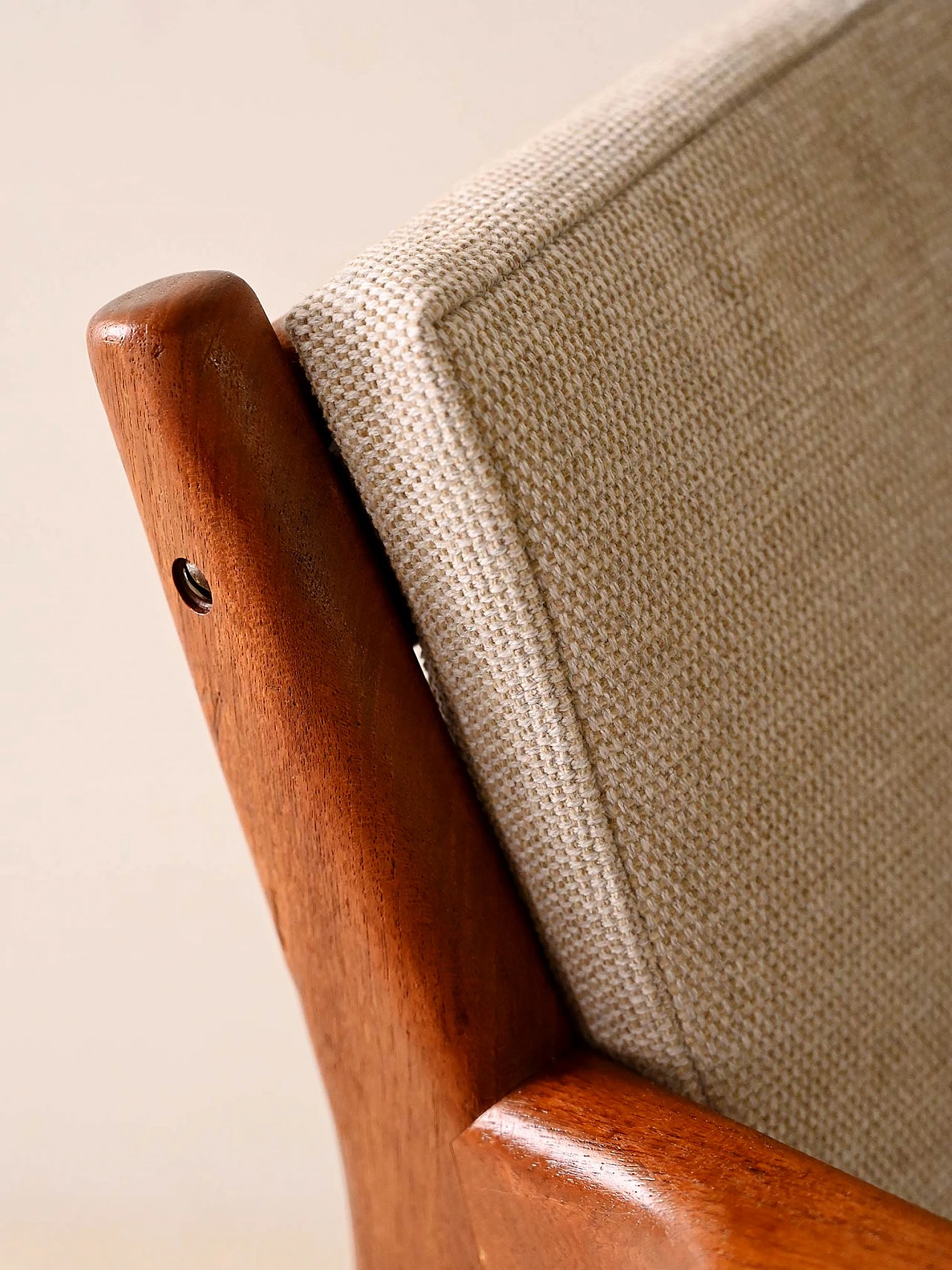 Teak armchair with padded seat and white fabric, 1960s 6