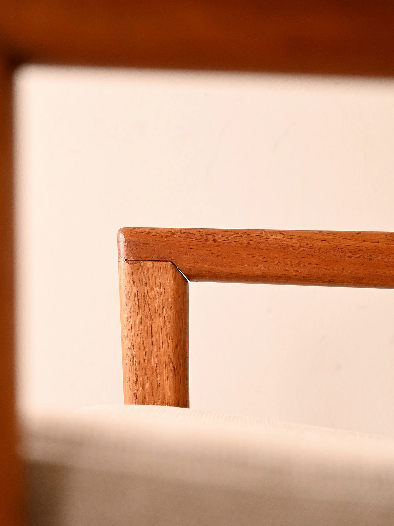 Teak armchair with padded seat and white fabric, 1960s 7