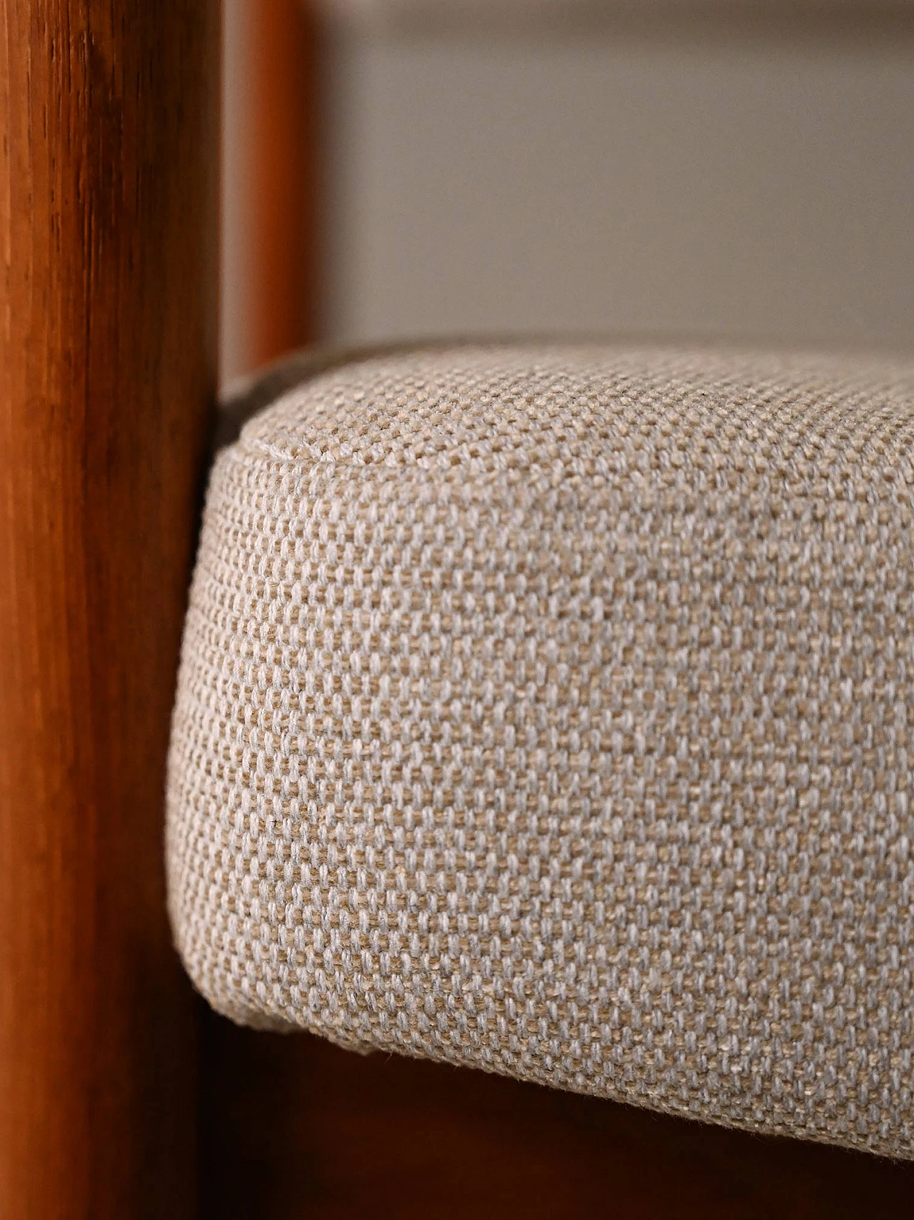 Teak armchair with padded seat and white fabric, 1960s 9