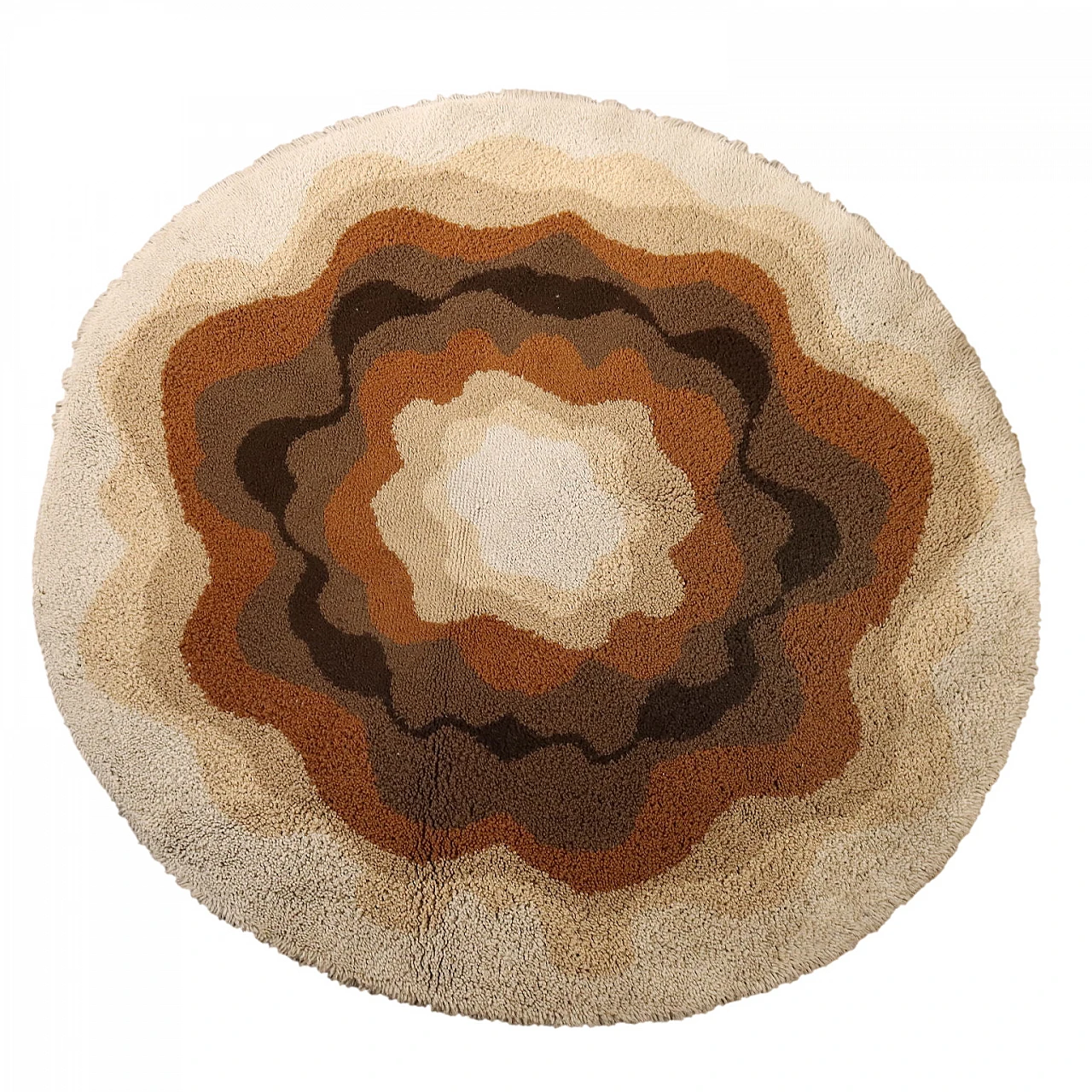 Tappeto rotondo in lana marrone e beige 1