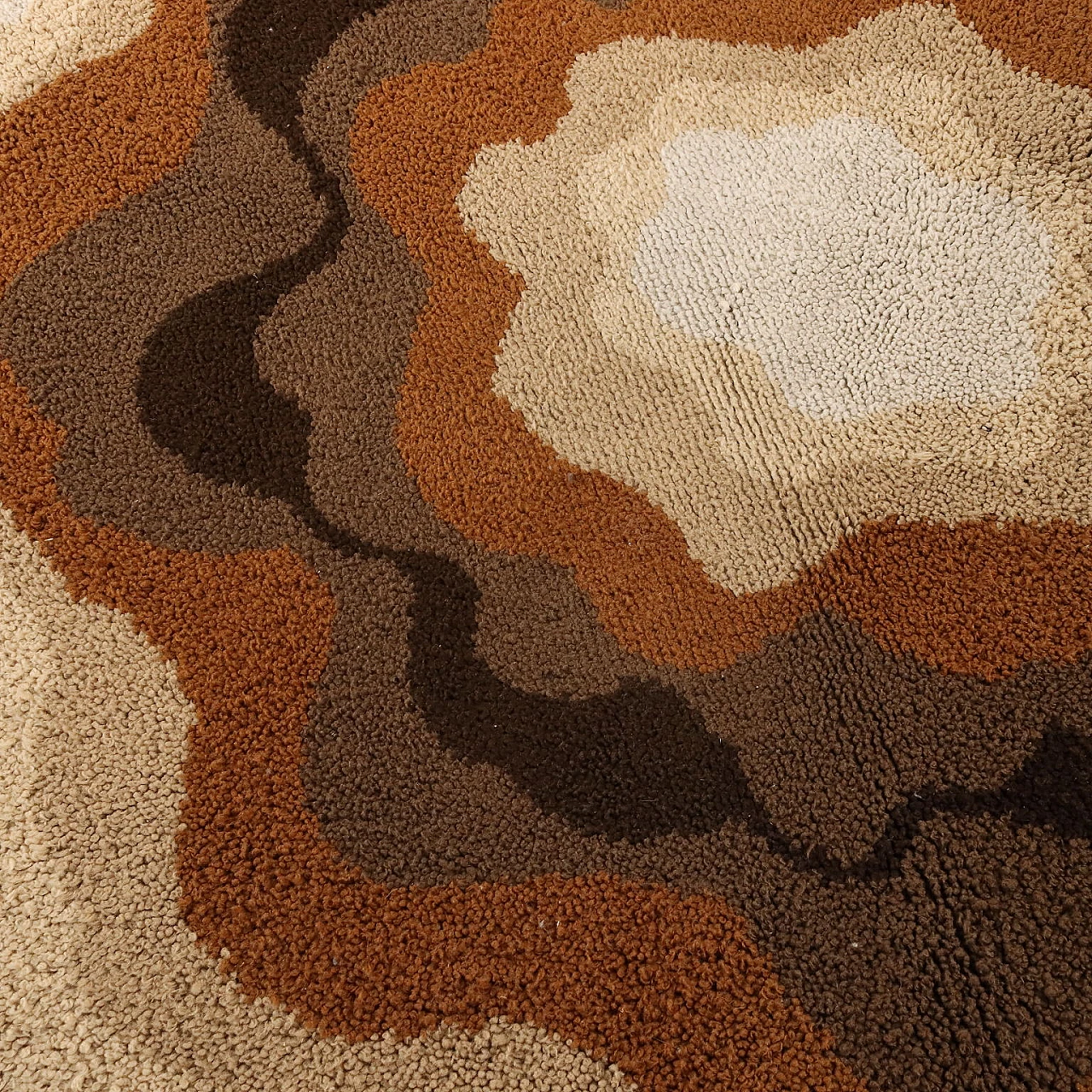 Tappeto rotondo in lana marrone e beige 3