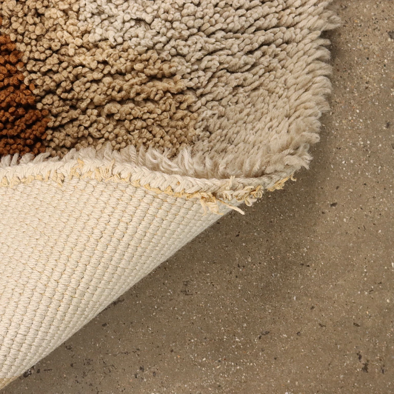 Tappeto rotondo in lana marrone e beige 6