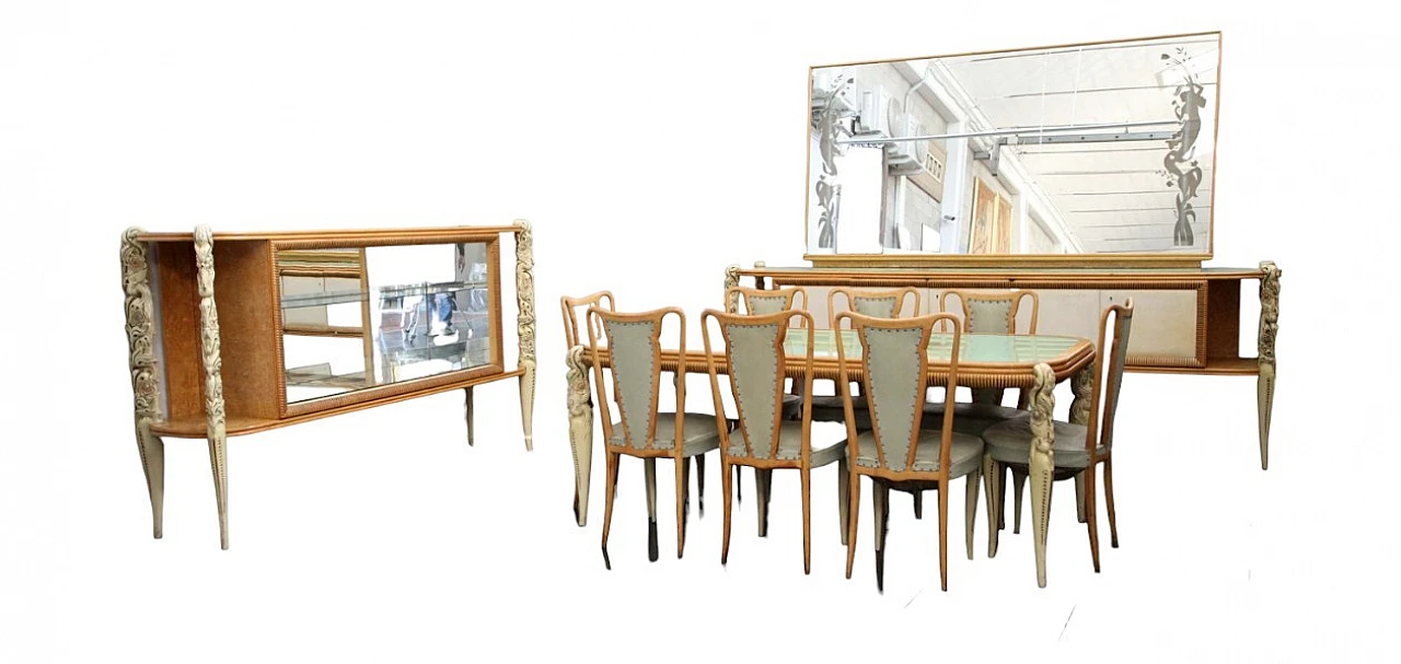 Sala da pranzo in legno e vetro, anni '40 12