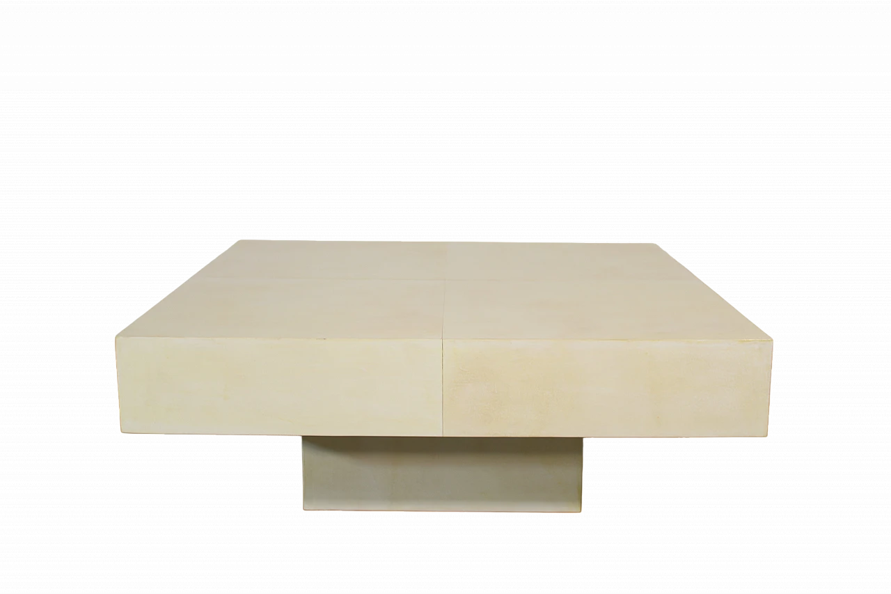 Coffee table in wood and parchment in the style of Aldo Tura, 1970s 5