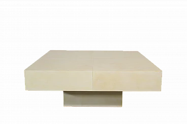 Coffee table in wood and parchment in the style of Aldo Tura, 1970s