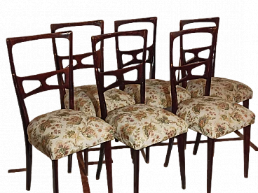 6 Mahogany and floral fabric chairs by Paolo Buffa, 1950s