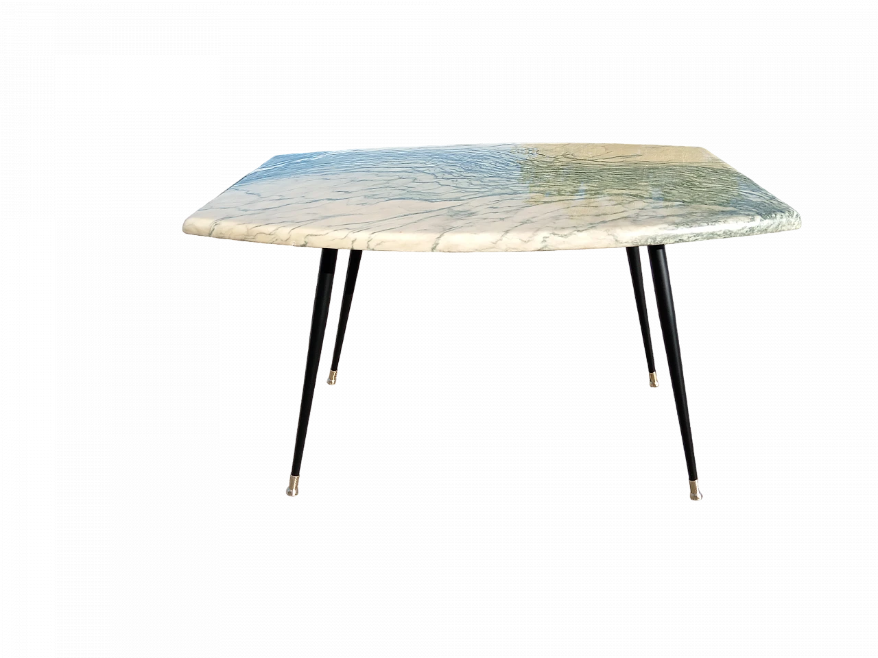 Tavolino con piano in marmo e gambe a spillo in metallo, anni '50 9