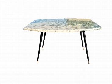 Tavolino con piano in marmo e gambe a spillo in metallo, anni '50