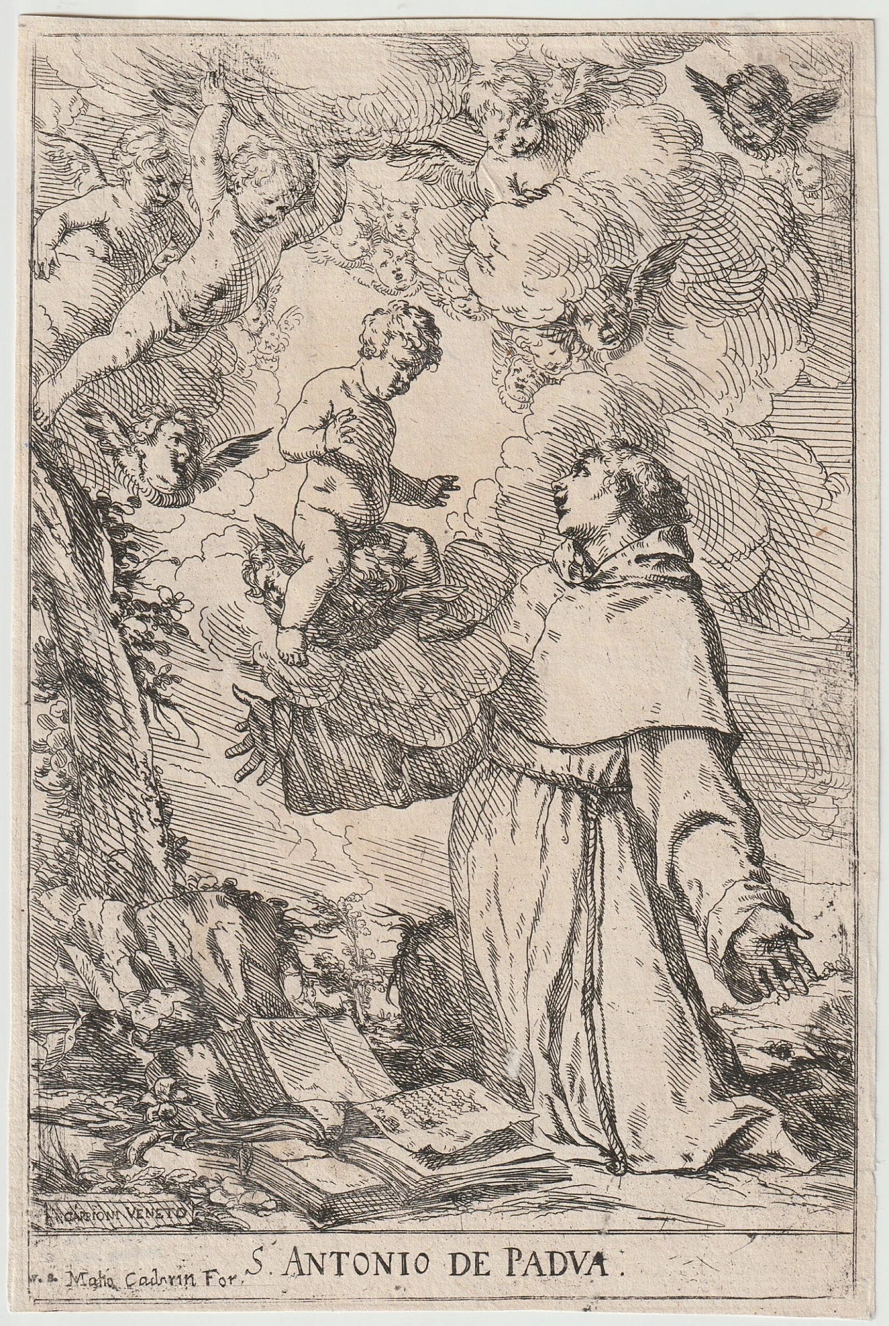 Giulio Carpioni, St. Anthony of Padua, etching, 17th century 1