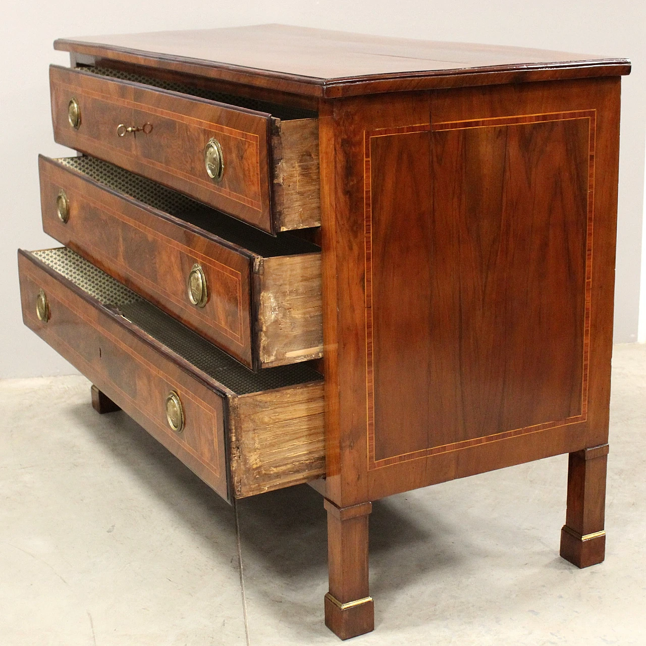 Bolognese Empire solid walnut commode, early 19th century 4