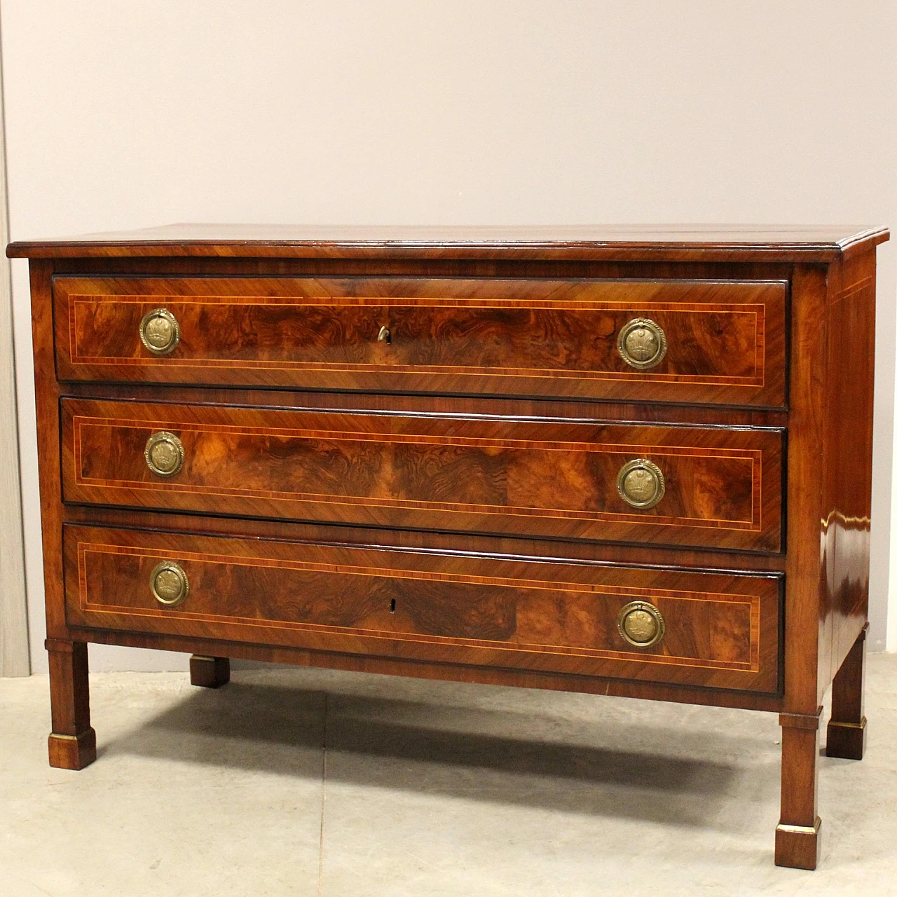 Bolognese Empire solid walnut commode, early 19th century 11