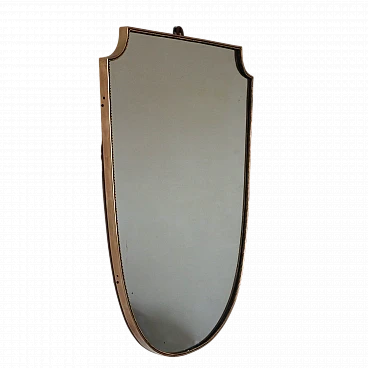 Shield mirror with golden brass frame, 1960s