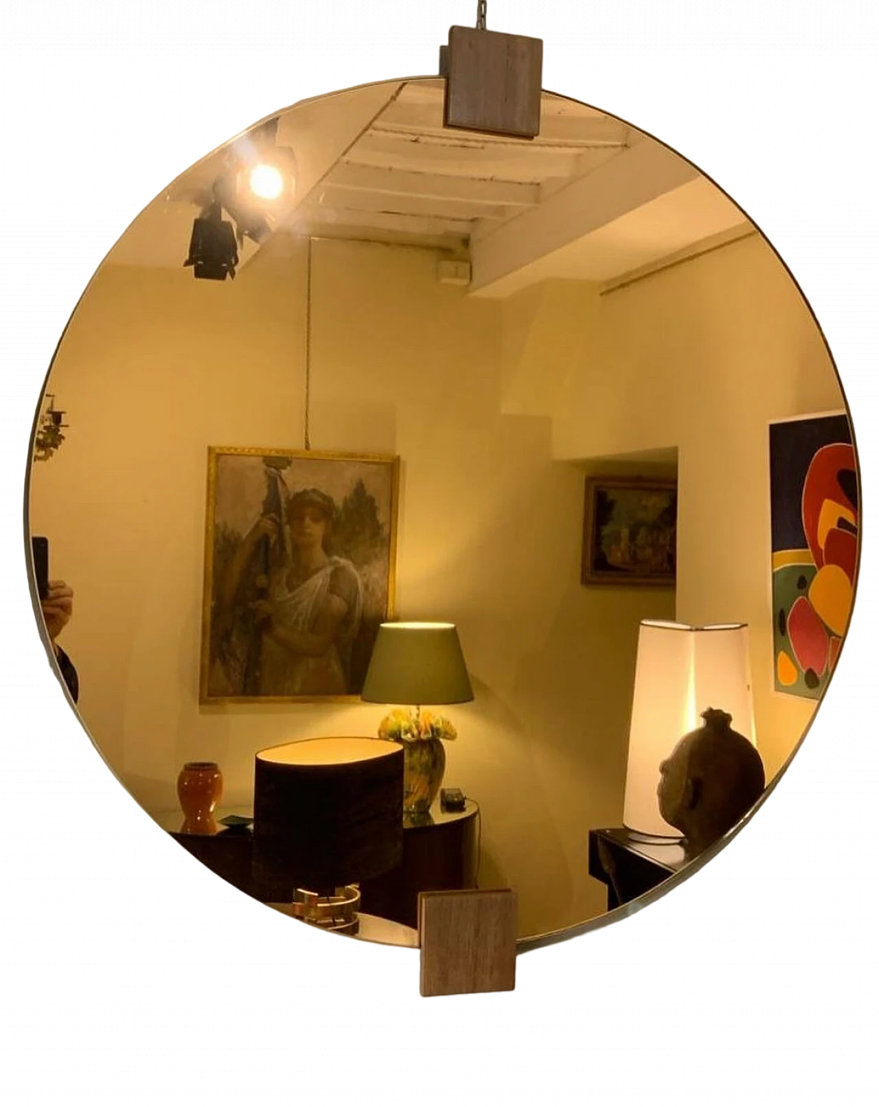 Specchio in vetro rosa bronzato con tasselli in noce, anni '60 4