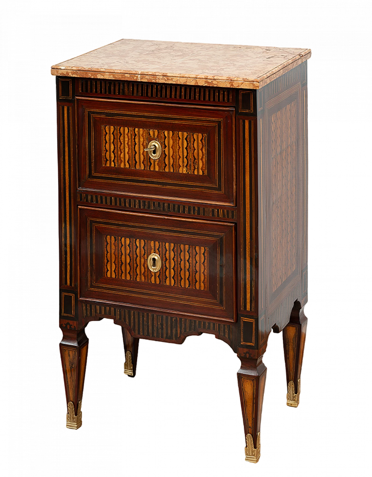 Louis XVI polychrome wood bedside table with marble top, 18th century 8