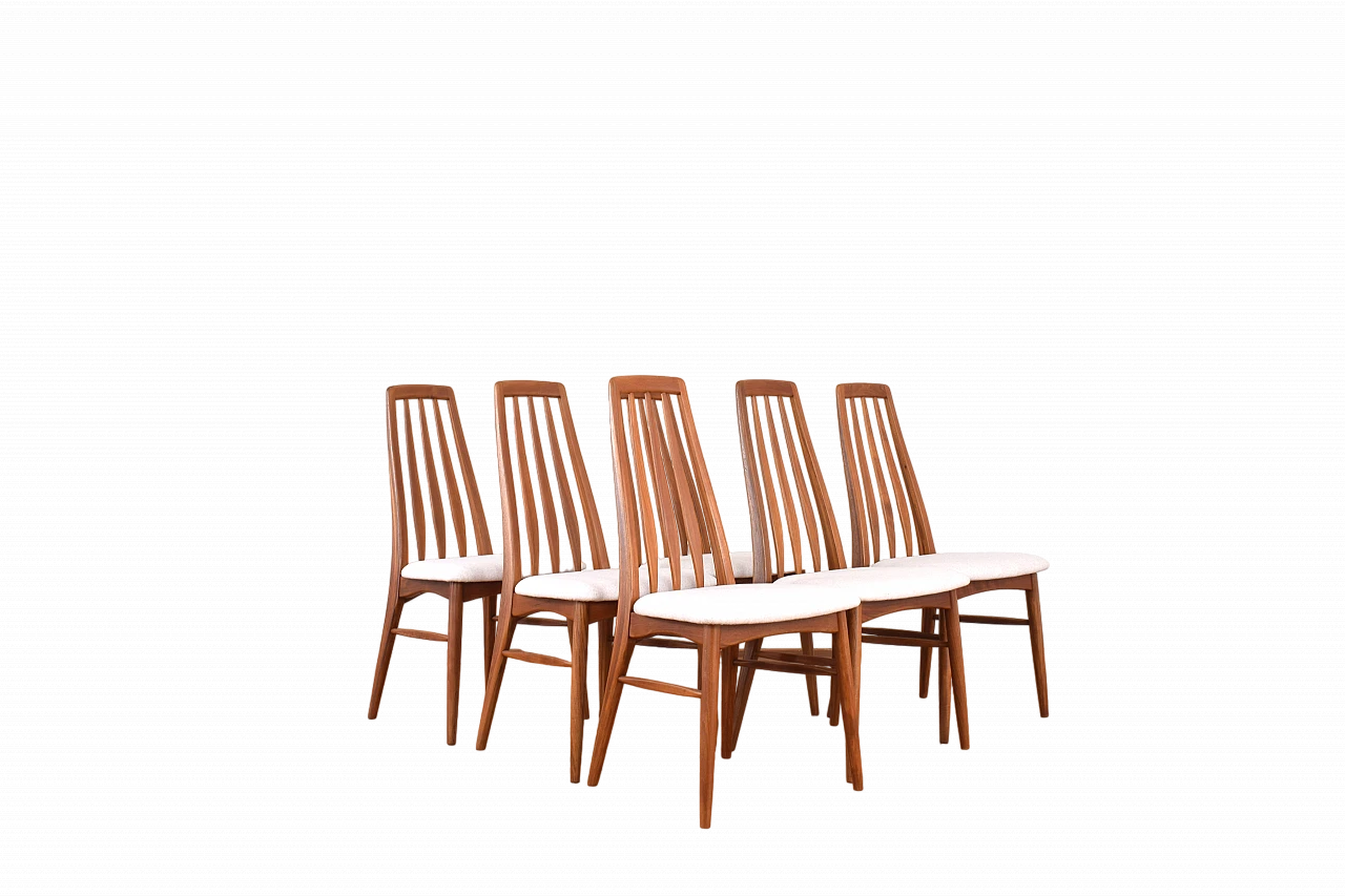 Six Eva teak chairs by Niels Koefoed for Koefoeds Hornslet, 1960s 15