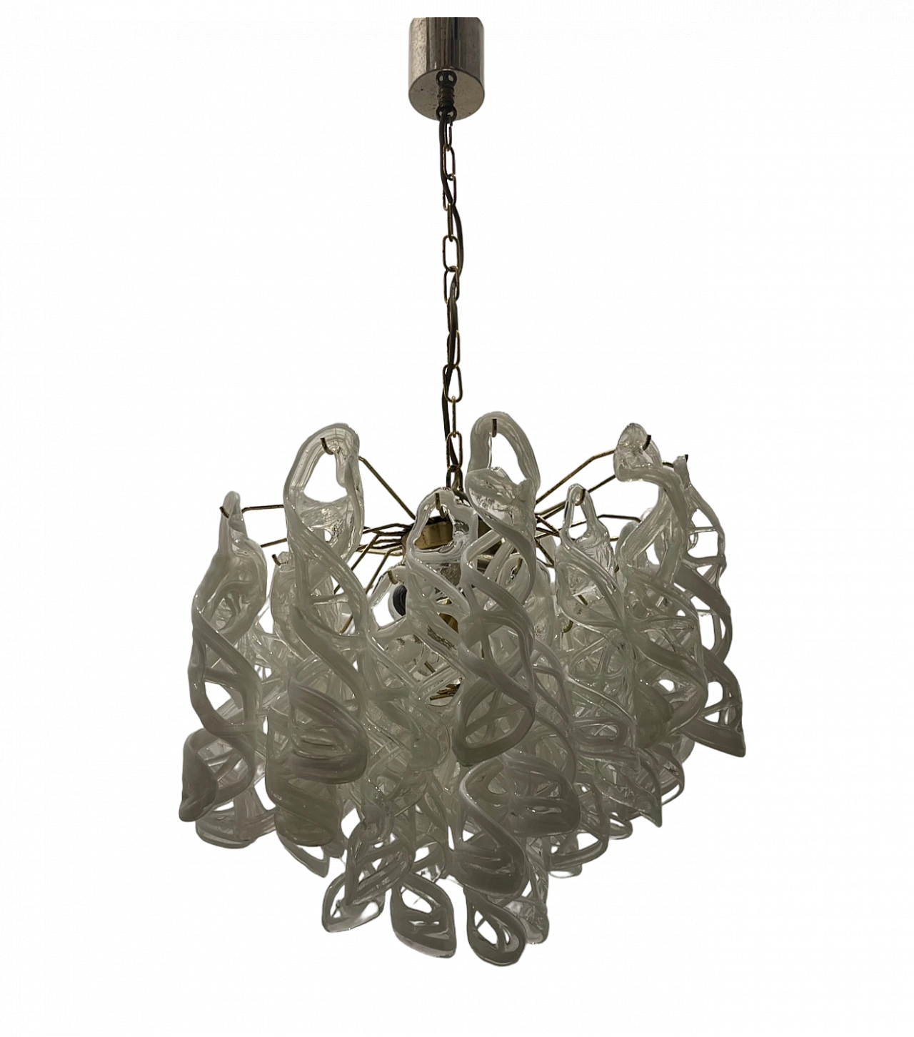 White Murano glass and brass chandelier by Mazzega, 1970s 12