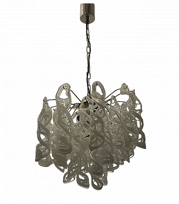 White Murano glass and brass chandelier by Mazzega, 1970s