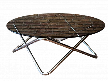 Chromed steel coffee table with black glass top, 1970s