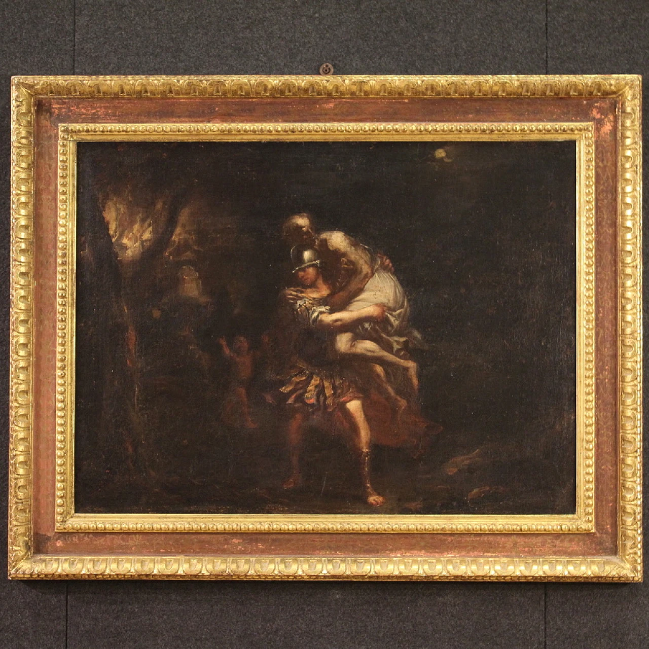 Aeneas Anchises & Ascanius flee from Troy, oil on canvas, 17th century 2