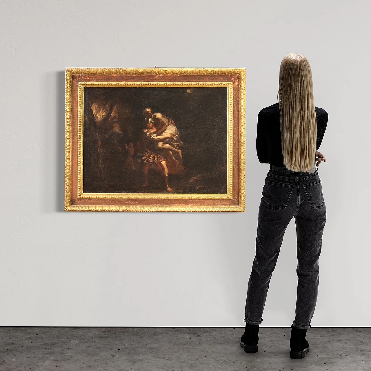 Aeneas Anchises & Ascanius flee from Troy, oil on canvas, 17th century 3