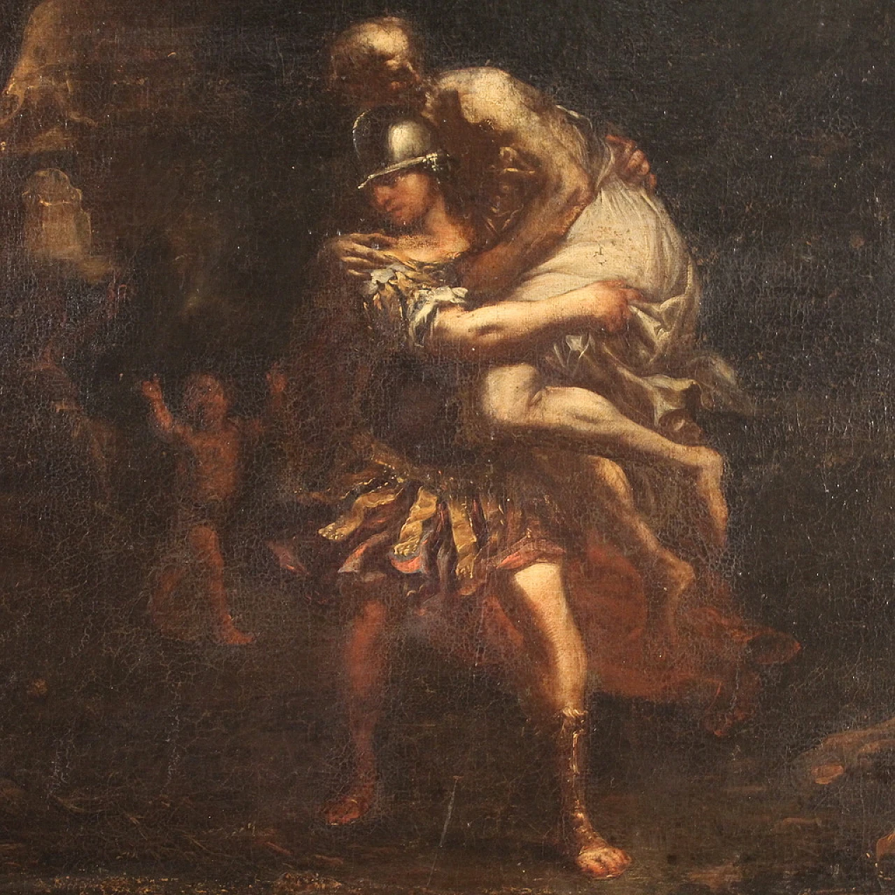 Aeneas Anchises & Ascanius flee from Troy, oil on canvas, 17th century 5