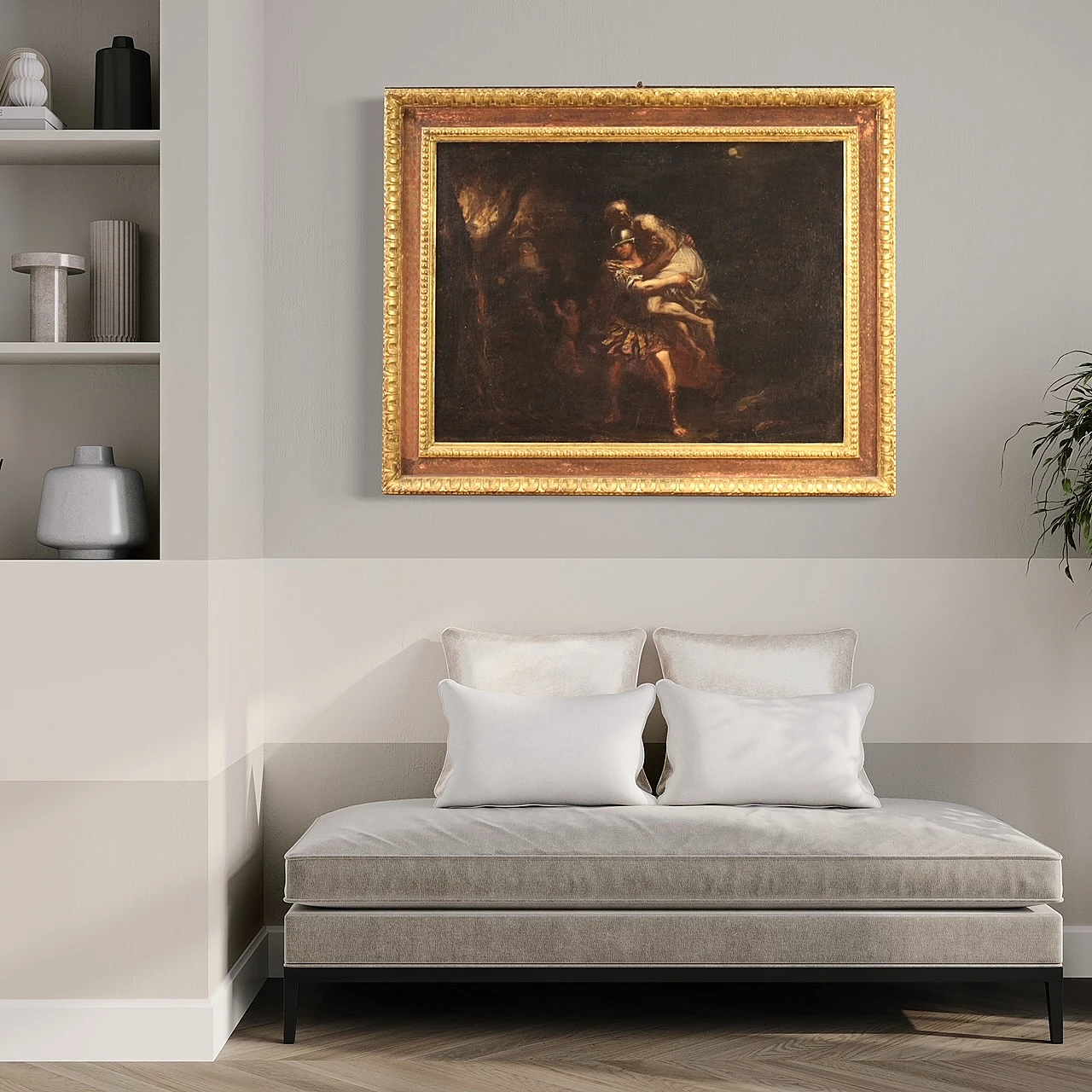 Aeneas Anchises & Ascanius flee from Troy, oil on canvas, 17th century 6