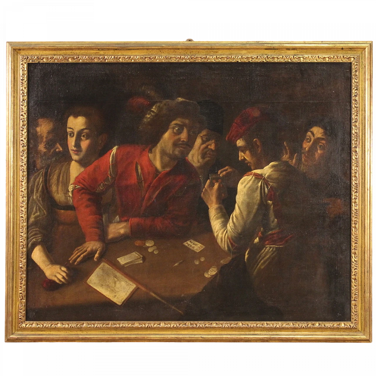 Giocatori di carte, dipinto a olio su tela, '600 16