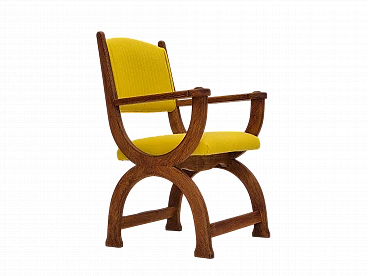 Danish oak and yellow wool armchair, 1950s