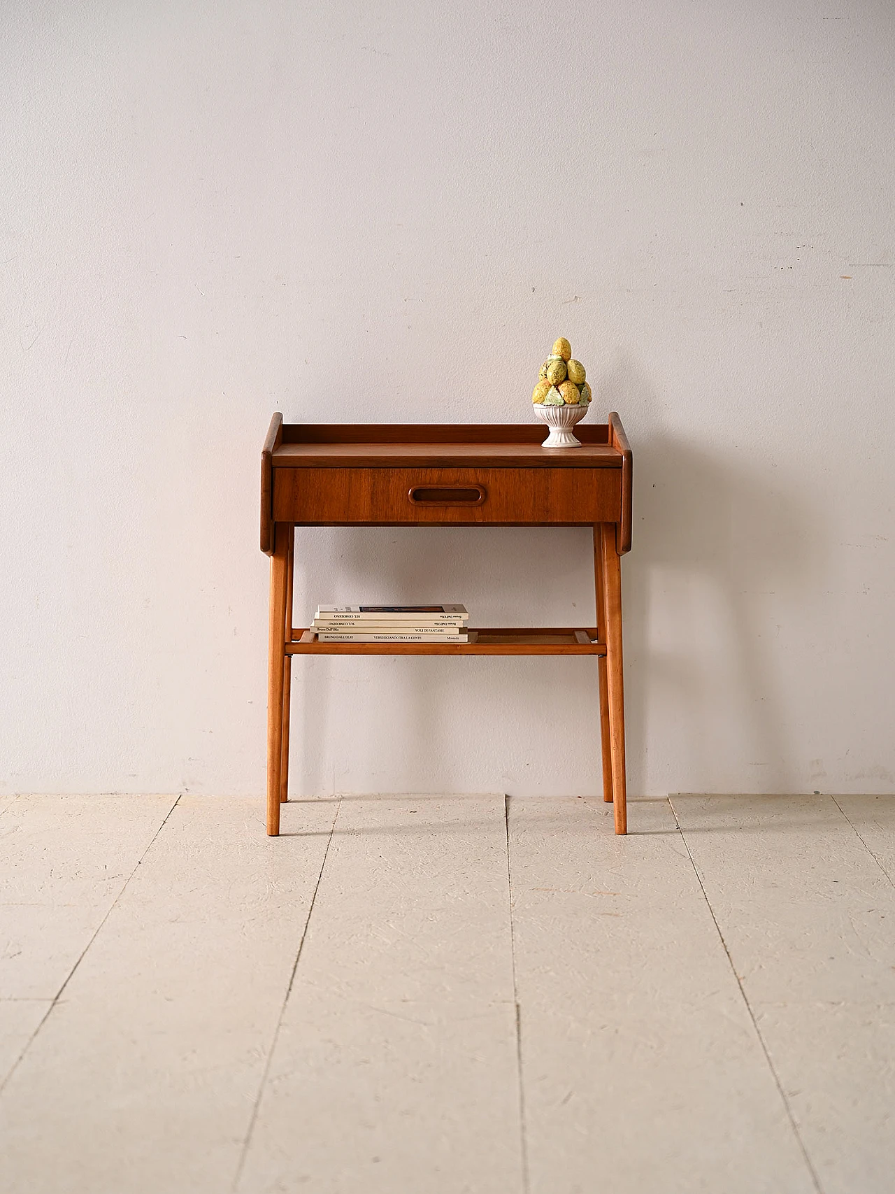 Scandinavian teak, birch and rattan bedside table, 1960s 1