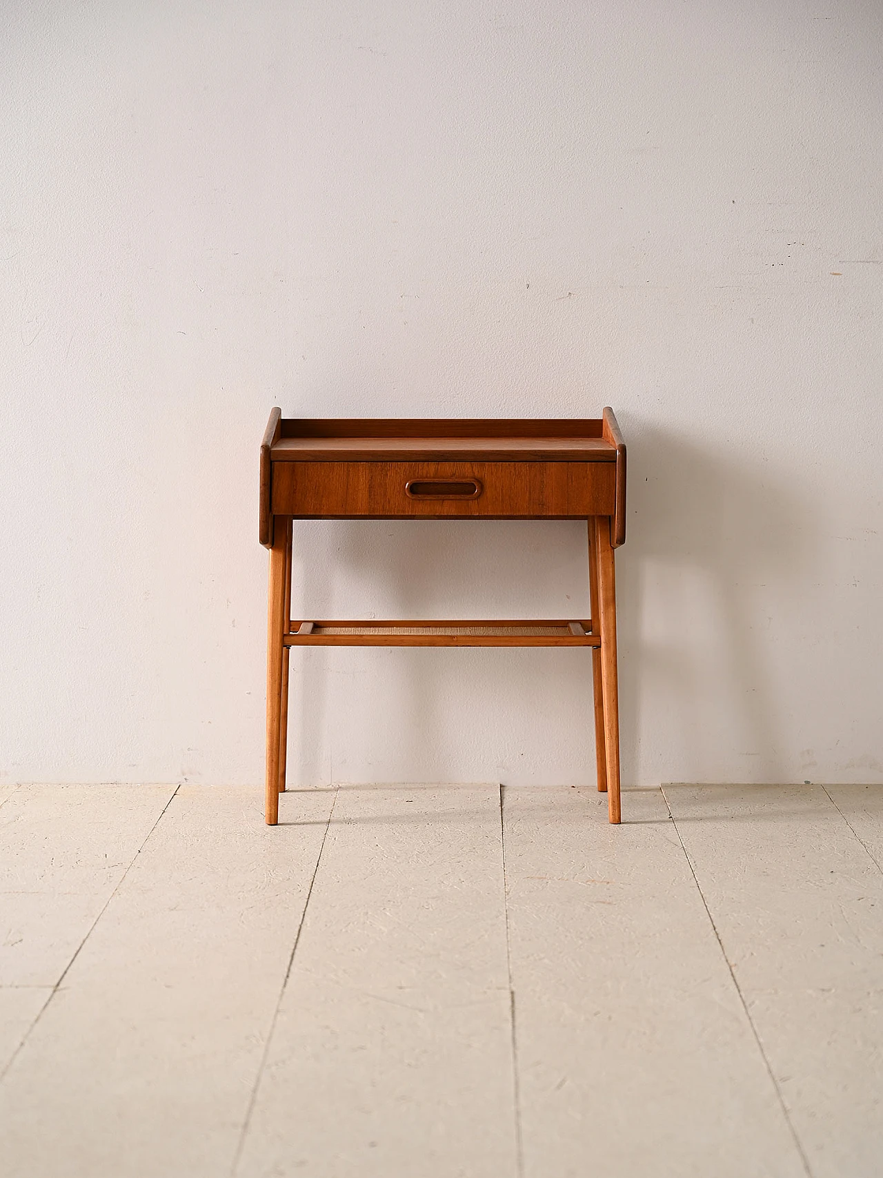 Scandinavian teak, birch and rattan bedside table, 1960s 2