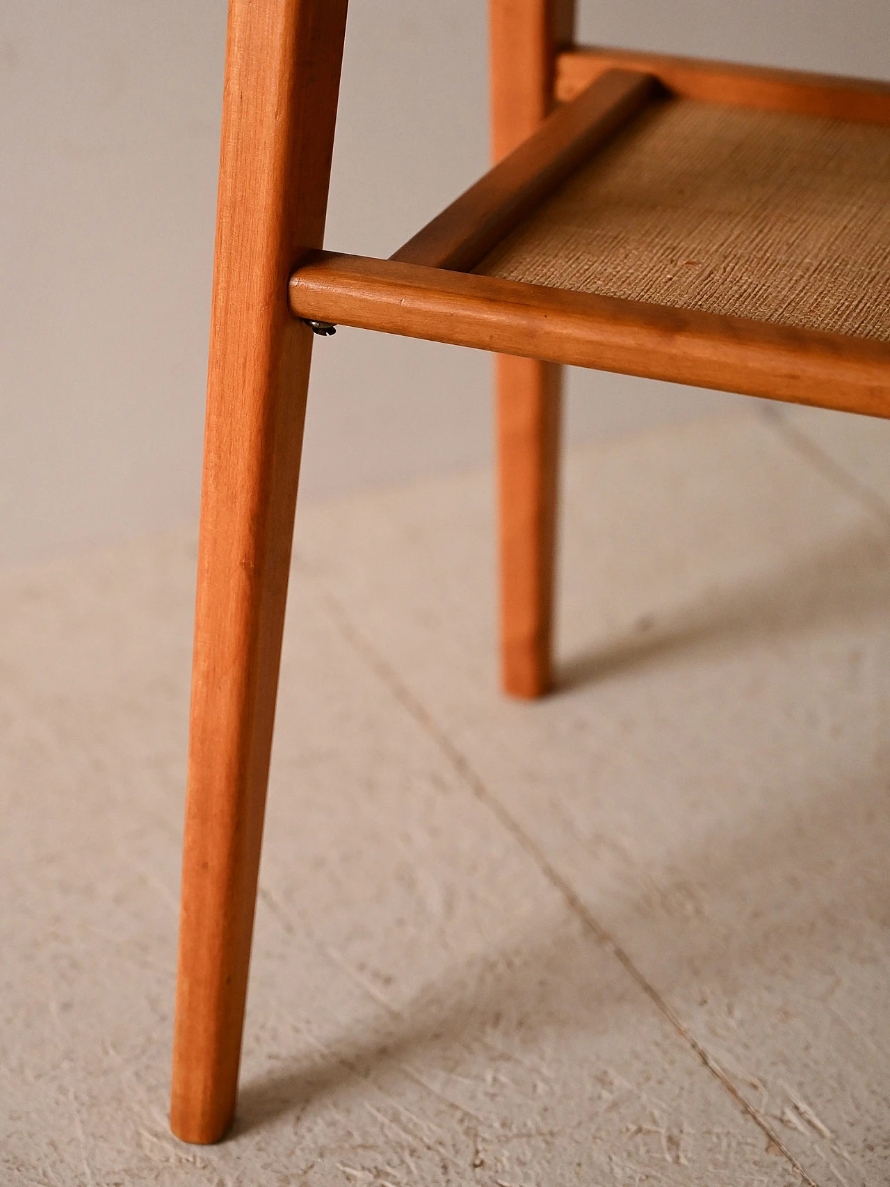 Scandinavian teak, birch and rattan bedside table, 1960s 7