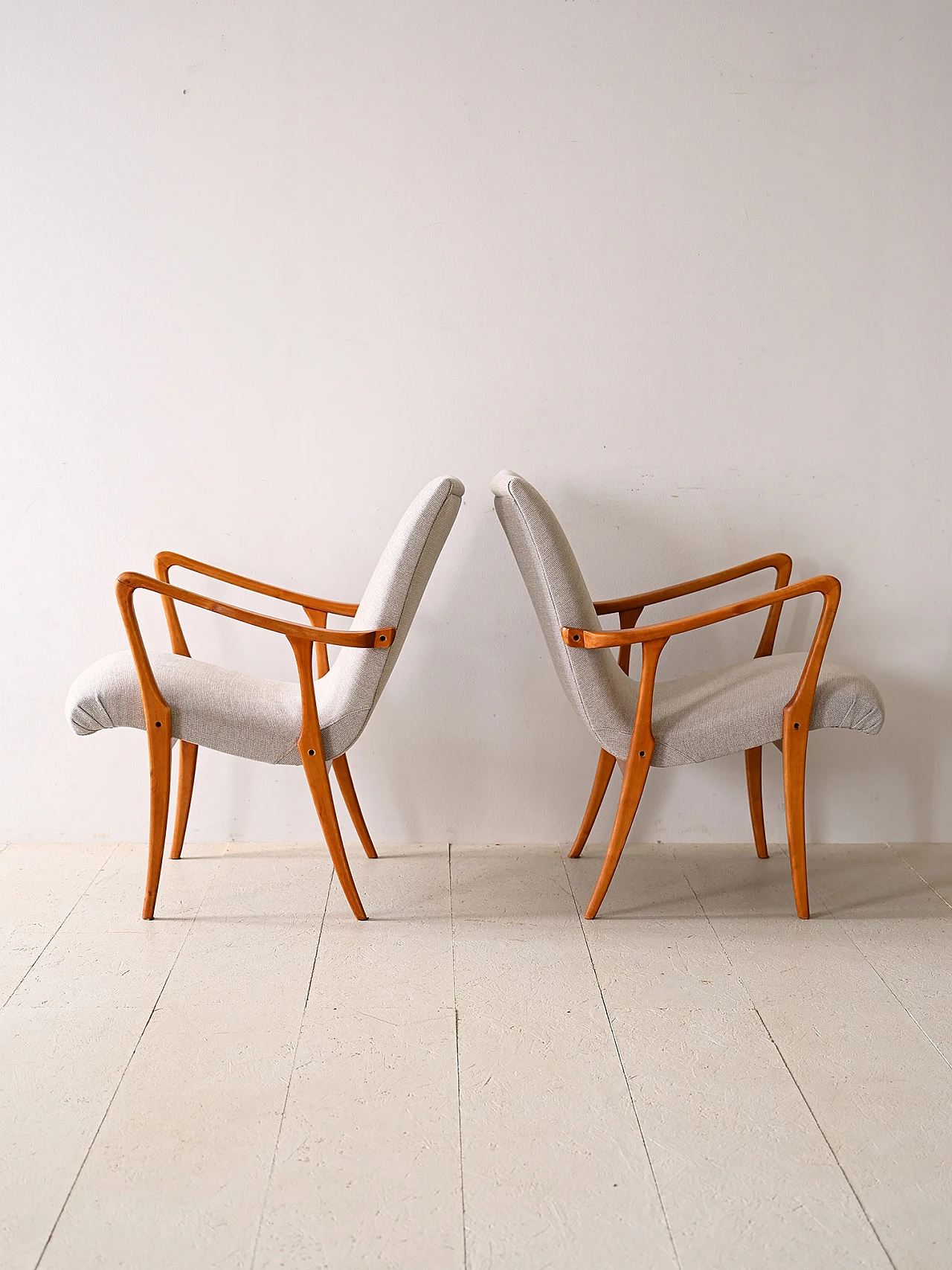 Pair of Scandinavian wood and fabric armchairs, 1940s 1
