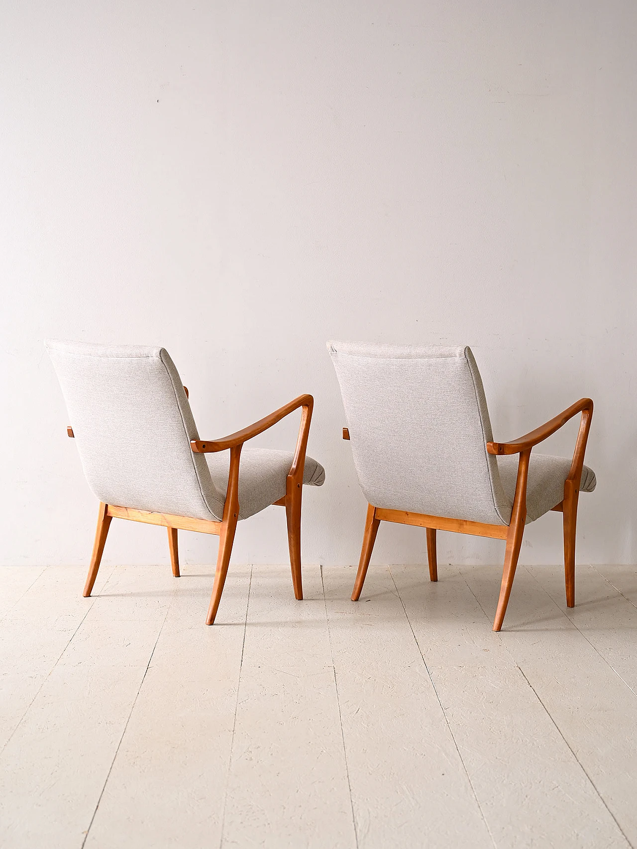 Pair of Scandinavian wood and fabric armchairs, 1940s 3