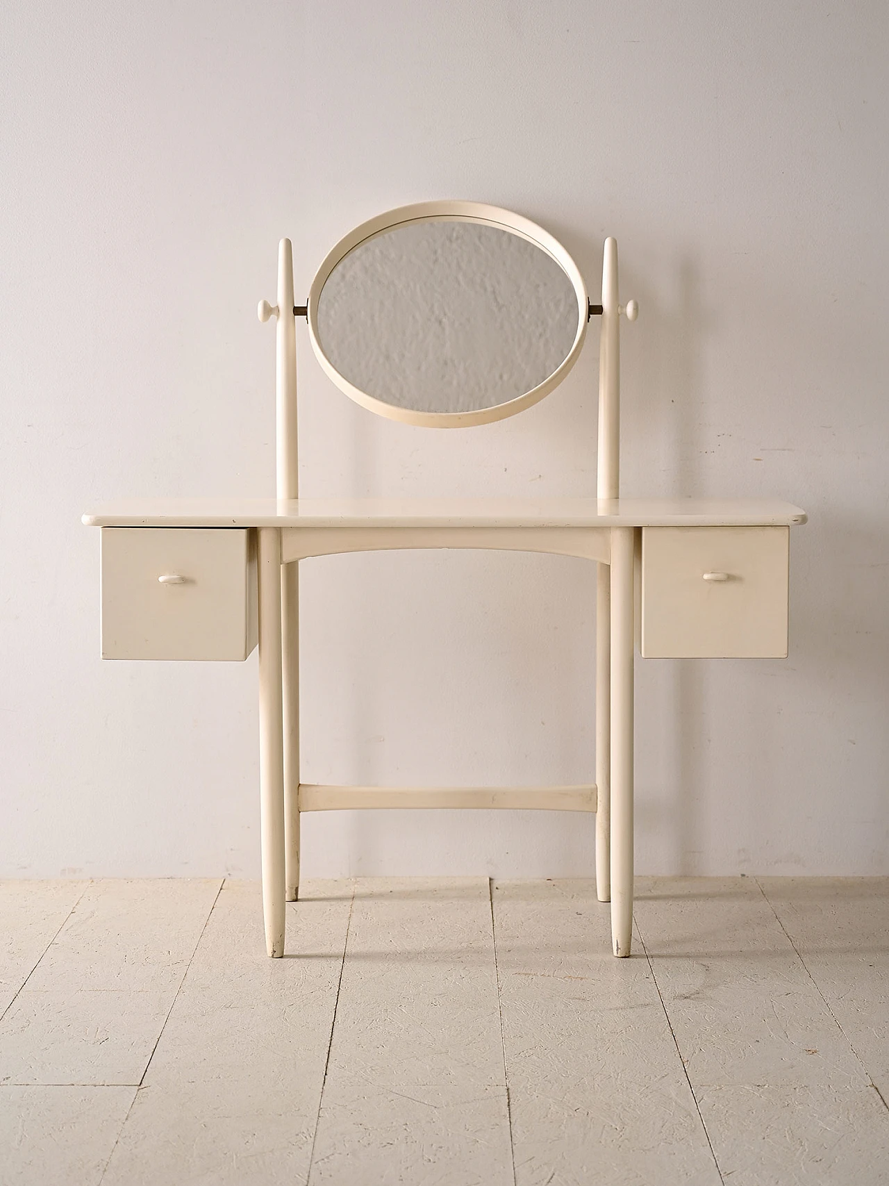 Scandinavian white wood vanity table with adjustable mirror, 1960s 1