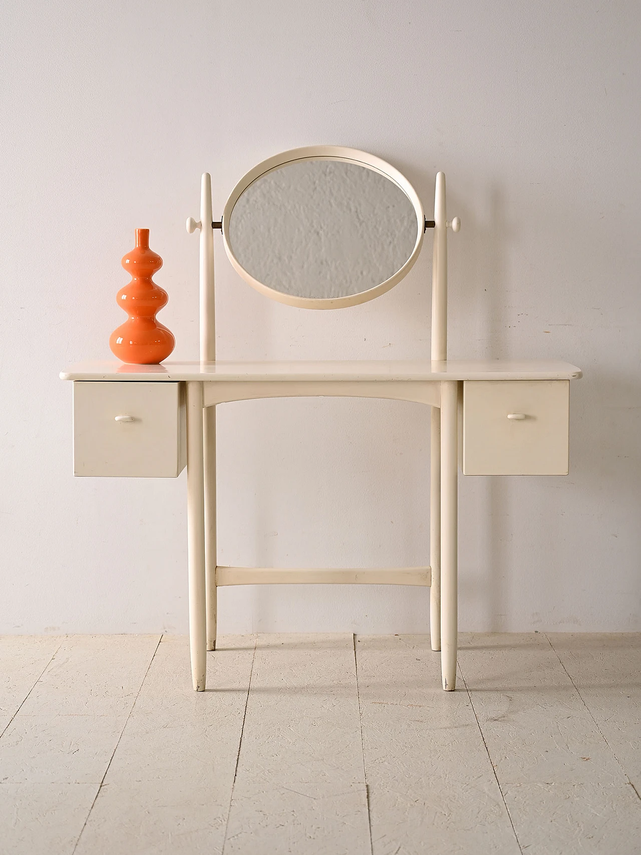 Scandinavian white wood vanity table with adjustable mirror, 1960s 2
