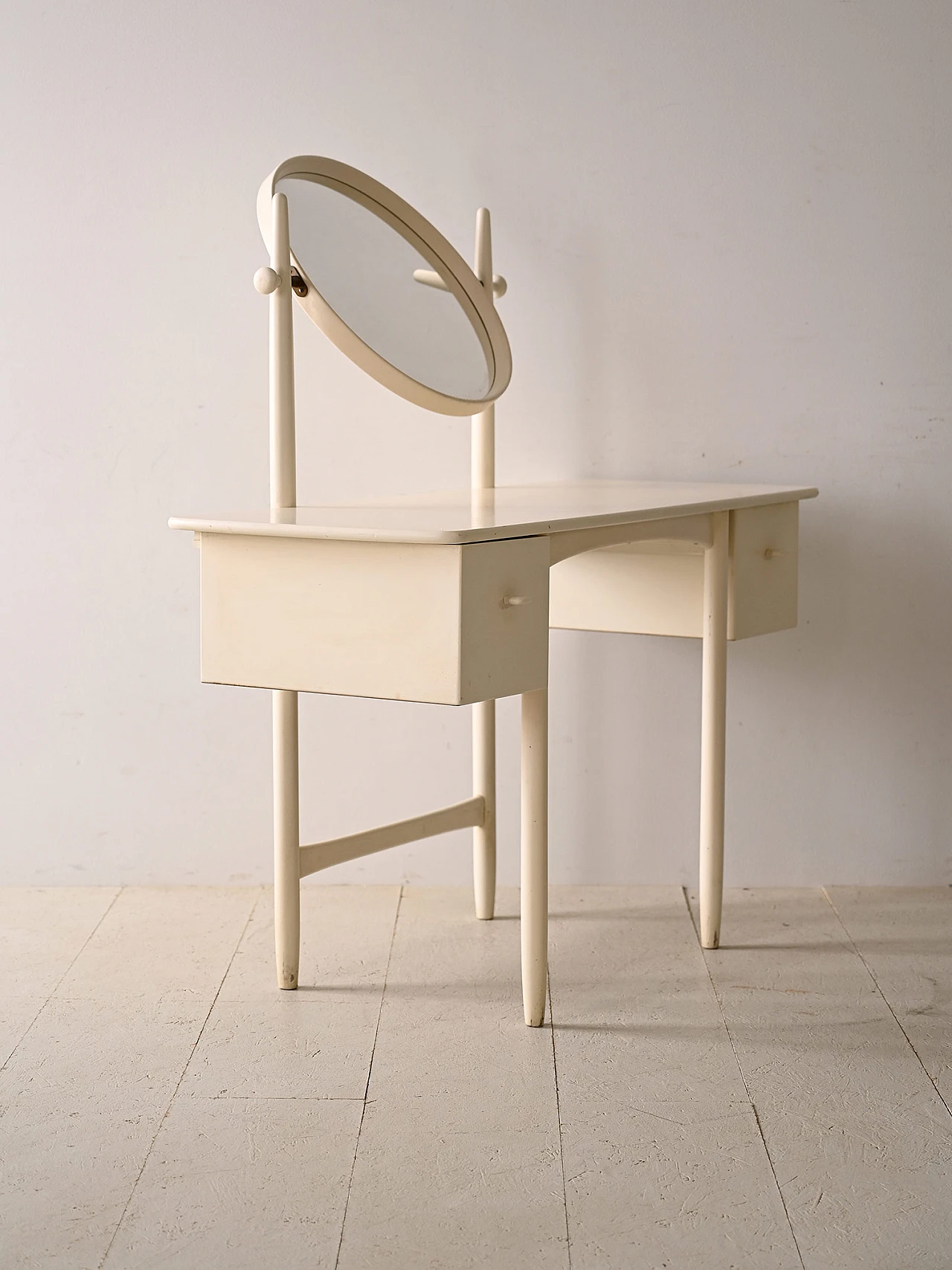 Scandinavian white wood vanity table with adjustable mirror, 1960s 3