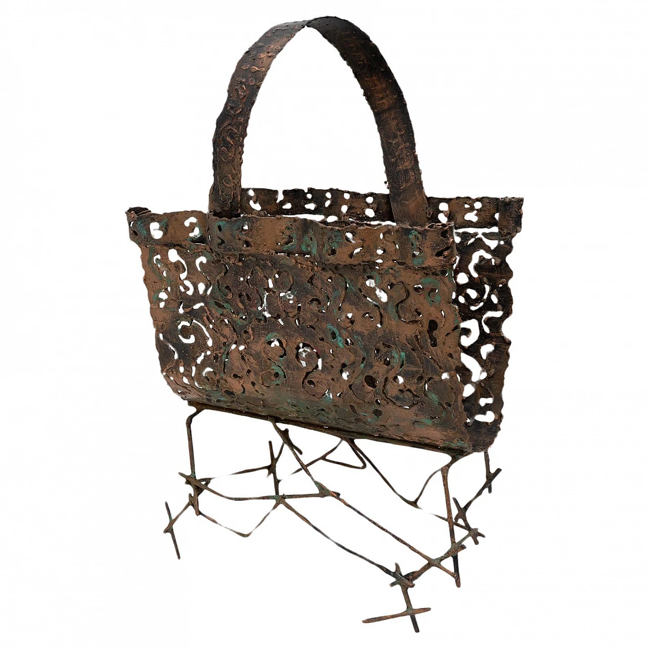 Wrought iron magazine rack attributed to Marsura, 1970s 1