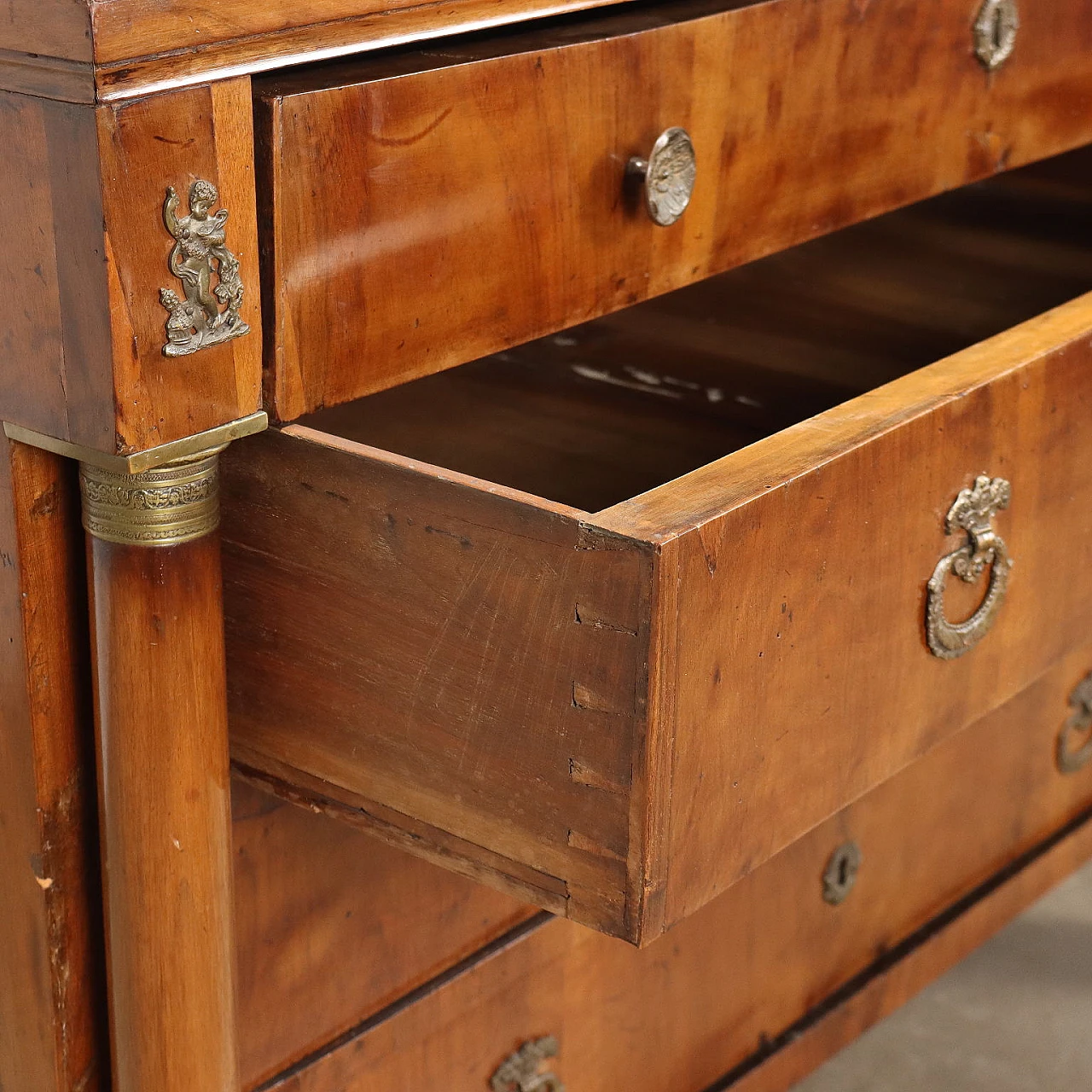 Pair of walnut, fir & bronze dressers with 4 drawers, 19th century 3