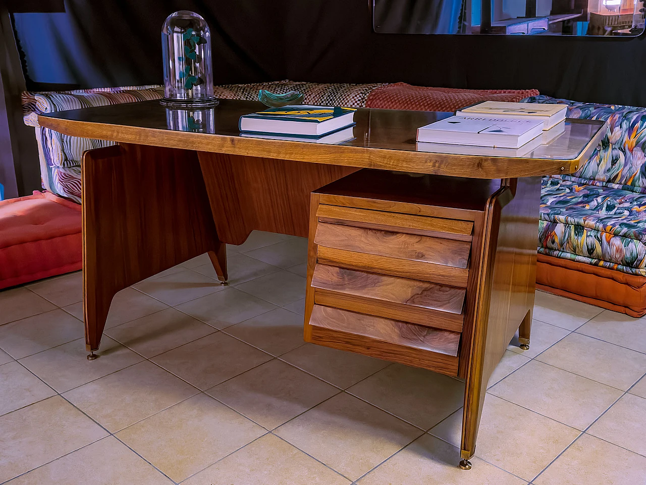 Teak and glass desk by Vittorio Dassi, 1950s 5