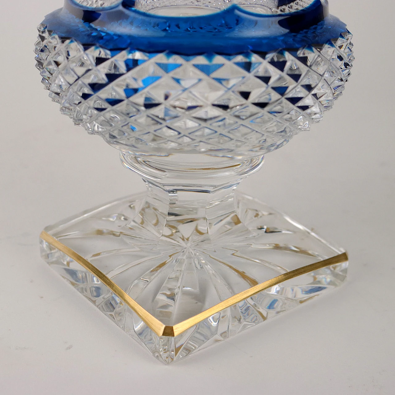 Crystal vase with blue outline and gold decoration by St. Louis 6