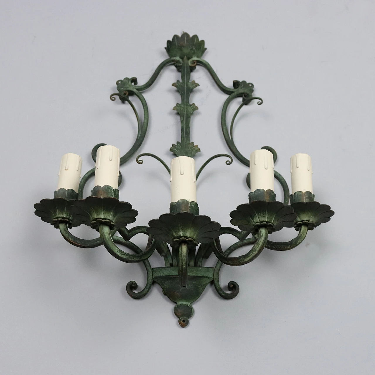 Pair of 5-light wall sconces in painted wrought iron 6