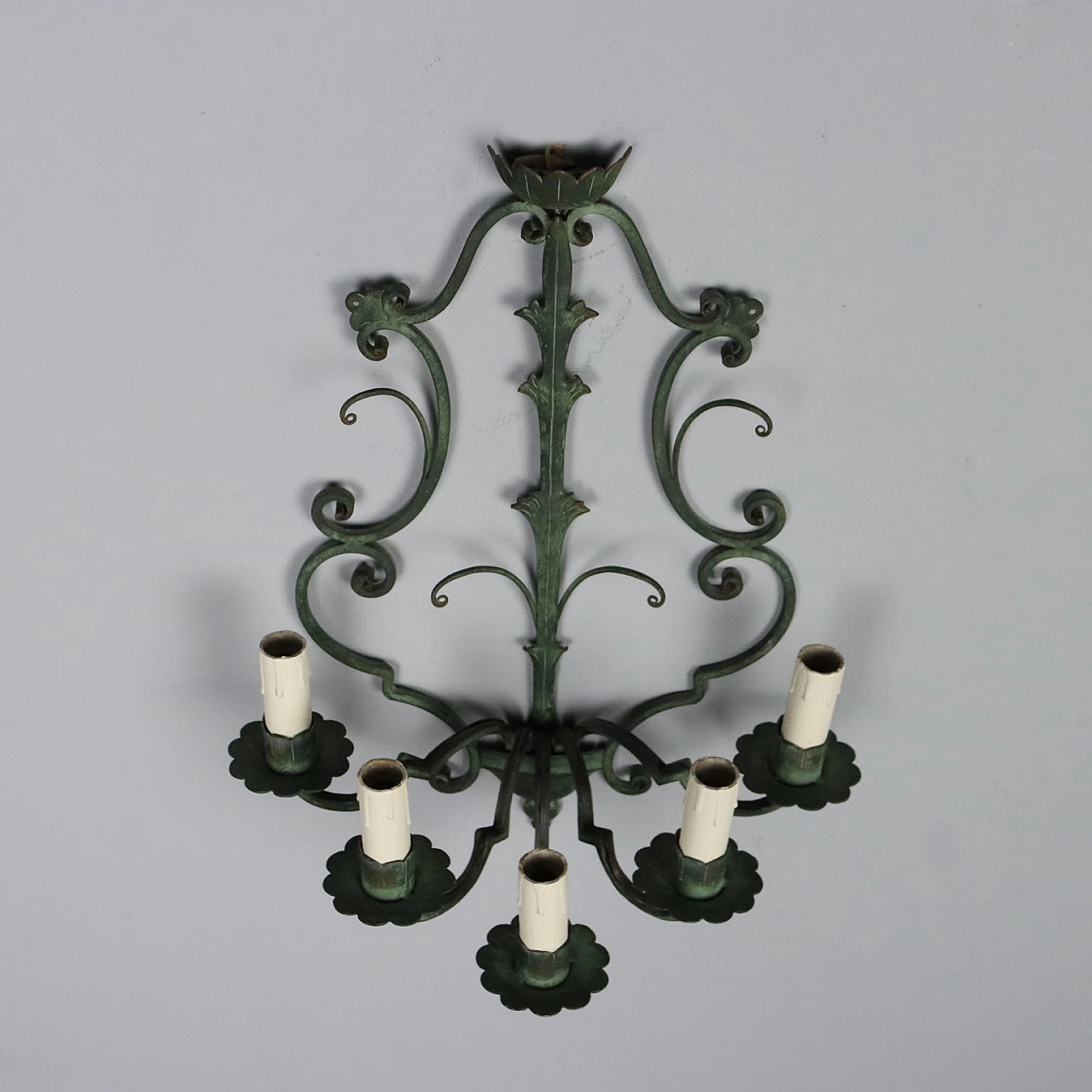 Pair of 5-light wall sconces in painted wrought iron 7