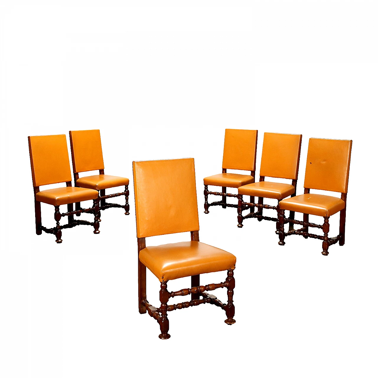 6 Baroque walnut spool chairs, early 18th century 1