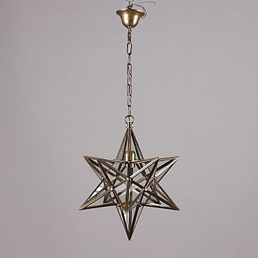 Star-shaped ceiling lamp in brass and glass, 1960s