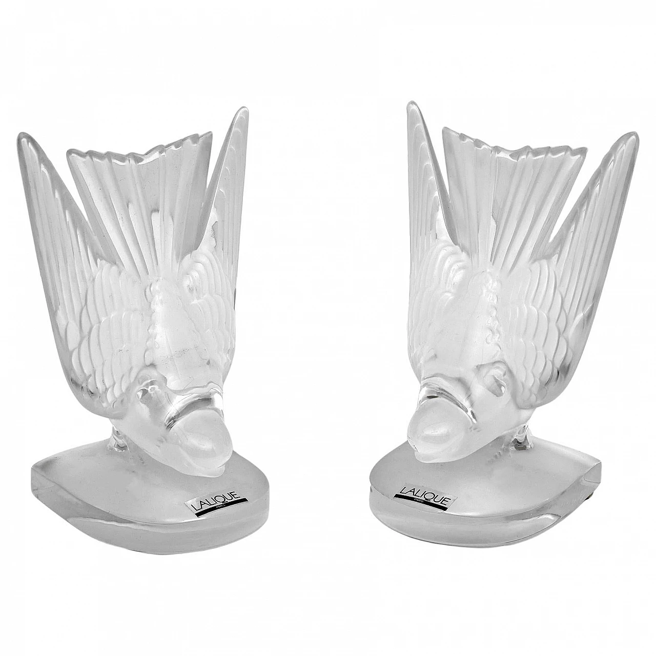 Pair of crystal Swallows bookends by Lalique, 1980s 1