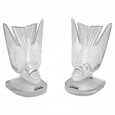 Pair of crystal Swallows bookends by Lalique, 1980s